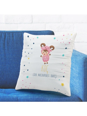 Koç Burcuna Özel Tasarımlı Sevimli Yastık Kılıfı