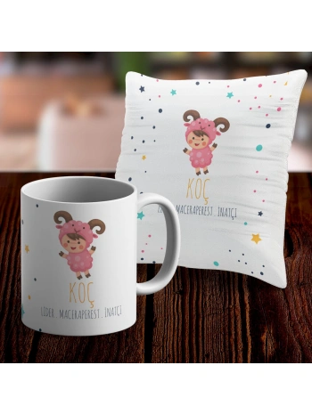 Koç Tasarımlı Sevimli Kupa ve Yastık Kılıfı Seti
