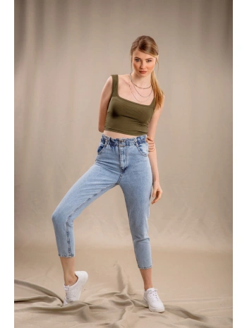 Lastik Detaylı Slim Fit Jeans - MAVİ