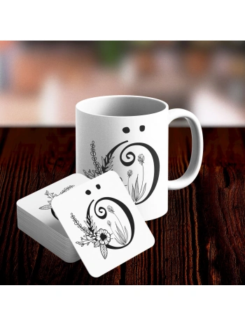 Ö Harfi Tasarımlı Kupa ve Bardak Altlığı Seti