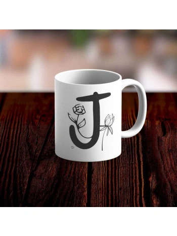 Özel Tasarım J Harfi Beyaz Kupa Bardak