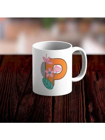 Özel Tasarım P Harfi Beyaz Kupa Bardak