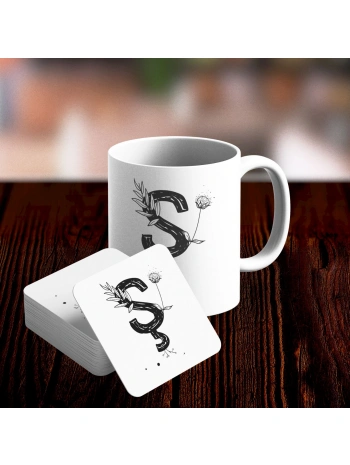 Ş Harfi Tasarımlı Kupa ve Bardak Altlığı Seti