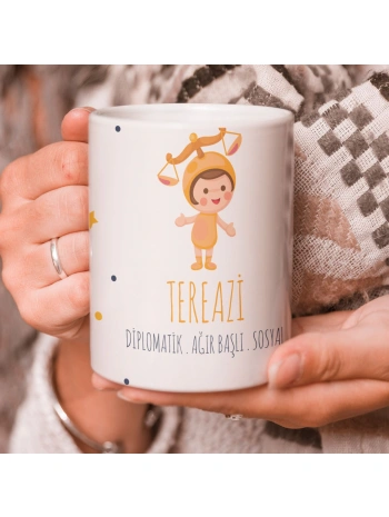 Terazi Burcu Özel Sevimli Beyaz Kupa Bardak