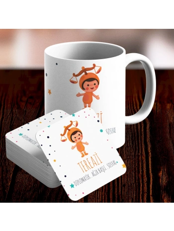 Terazi Burcu Özel Sevimli Kupa ve Altlık Seti