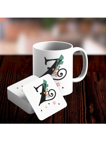 Z Harfi Tasarımlı Kupa ve Bardak Altlığı Seti