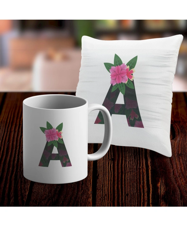 A Harfi Tasarımlı Kupa ve Yastık Kılıfı Hediye Seti