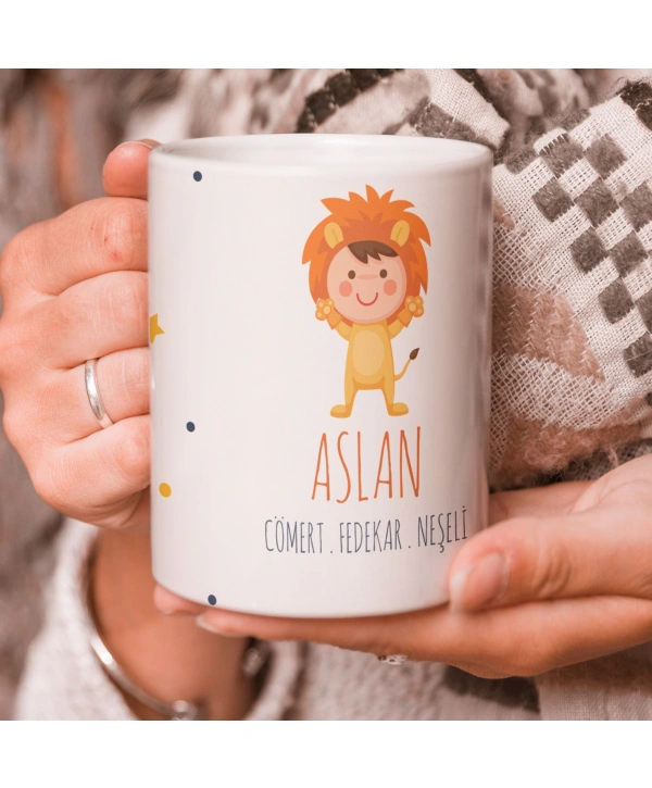 Aslan Burcu Özel Sevimli Beyaz Kupa Bardak