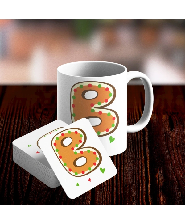 B Harfi Tasarımlı Kupa ve Bardak Altlığı Seti