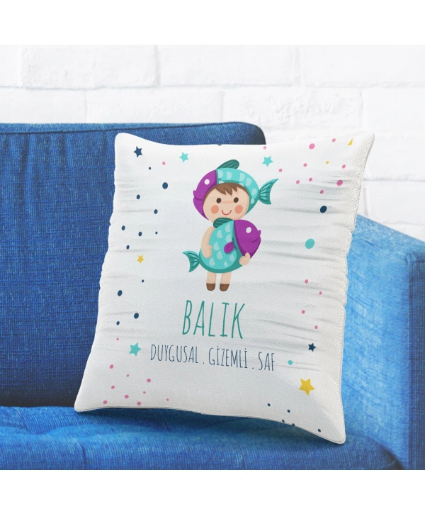 Balık Burcuna Özel Tasarımlı Sevimli Yastık Kılıfı