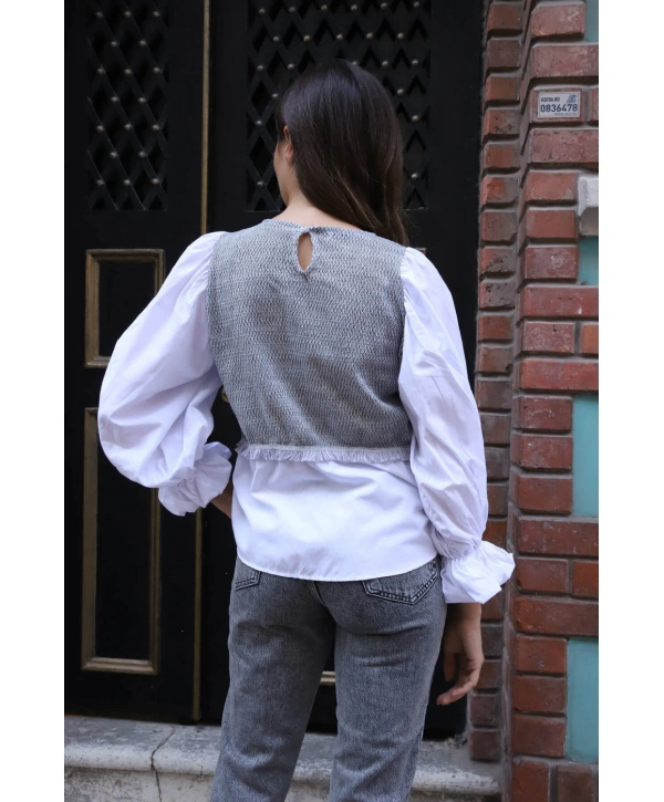 Balon Kol Bluz - BEYAZ