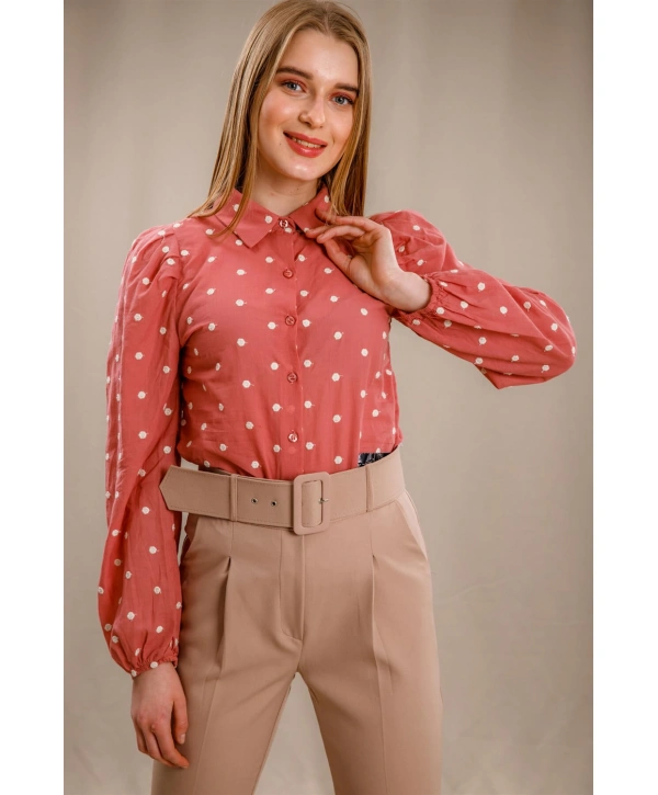 Balon Kol Puantiyeli Gömlek - GÜL KURUSU