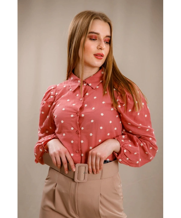 Balon Kol Puantiyeli Gömlek - GÜL KURUSU