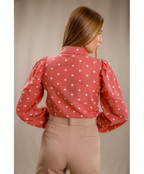 Balon Kol Puantiyeli Gömlek - GÜL KURUSU