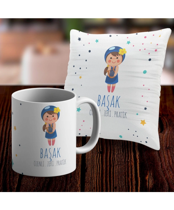 Başak Tasarımlı Sevimli Kupa ve Yastık Kılıfı Seti