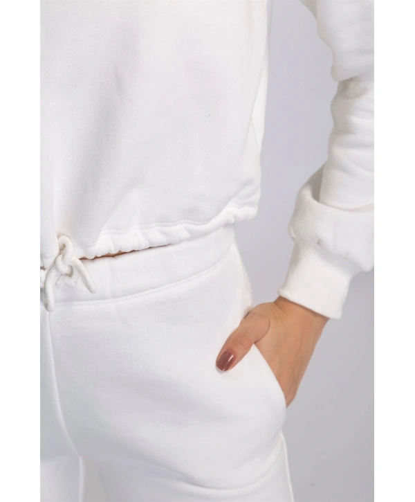 Bel Lastikli Şardonlu İkili Takım-BEYAZ