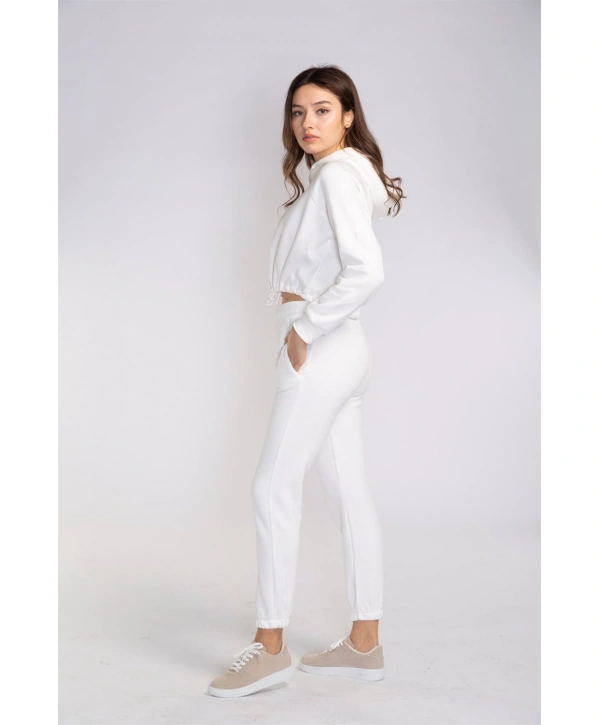 Bel Lastikli Şardonlu İkili Takım-BEYAZ
