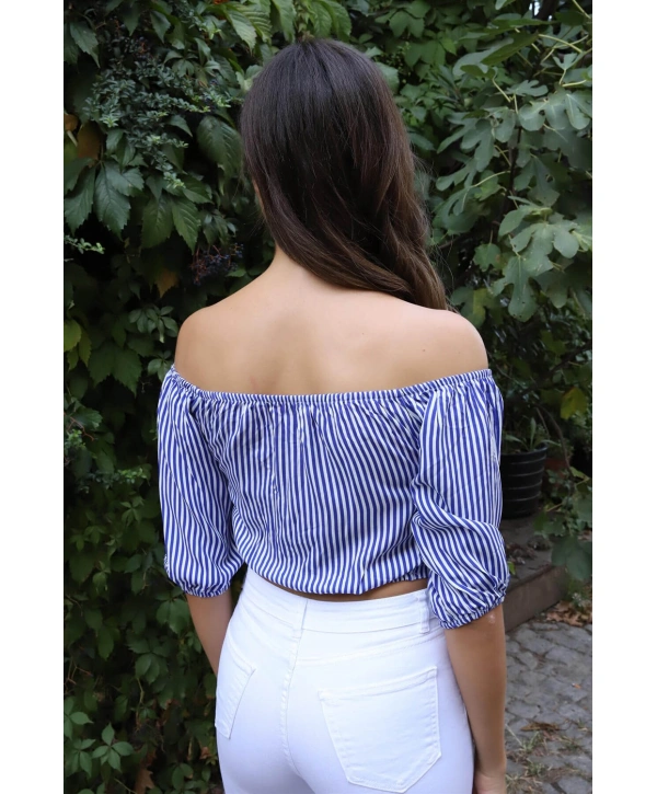 Belden Bağlamalı Bluz - MAVİ