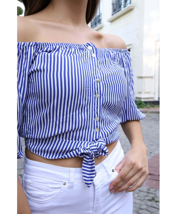 Belden Bağlamalı Bluz - MAVİ