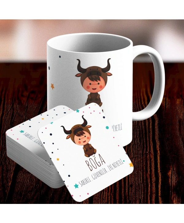 Boğa Burcu Özel Sevimli Kupa ve Altlık Seti