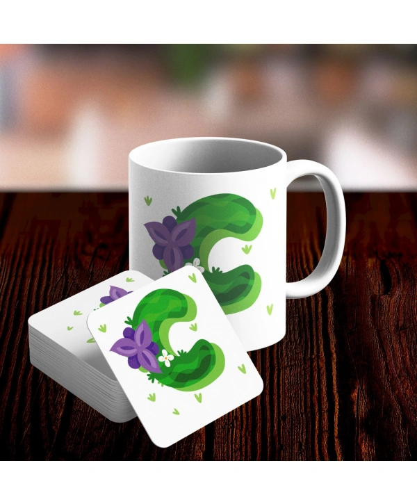 C Harfi Tasarımlı Kupa ve Bardak Altlığı Seti