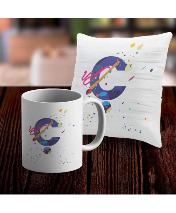 Ç Harfi Tasarımlı Kupa ve Yastık Kılıfı Hediye Seti