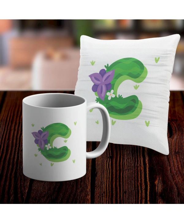 C Harfi Tasarımlı Kupa ve Yastık Kılıfı Hediye Seti