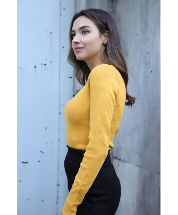 Dantel Detaylı Triko Bluz - HARDAL