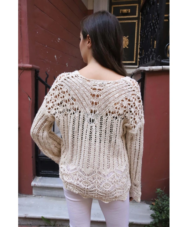 Delikli Merserize Kazak - KREM