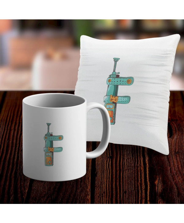 F Harfi Tasarımlı Kupa ve Yastık Kılıfı Hediye Seti