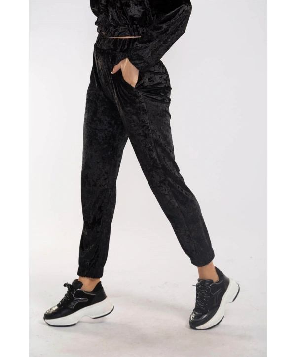 Fermuarlı Kadife Takım-SİYAH