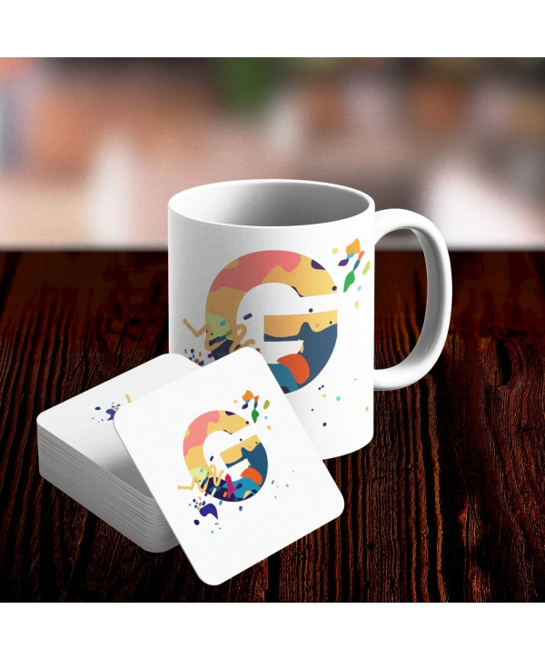 G Harfi Tasarımlı Kupa ve Bardak Altlığı Seti