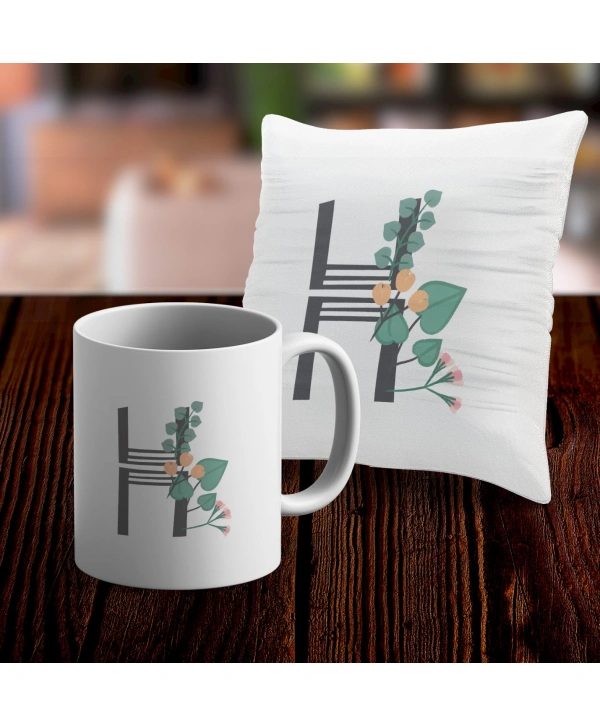 H Harfi Tasarımlı Kupa ve Yastık Kılıfı Hediye Seti