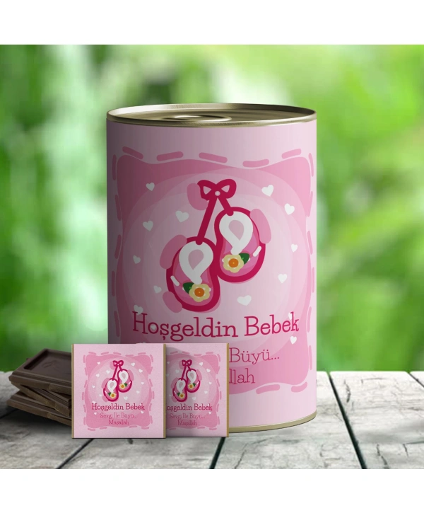Hoşgeldin Bebek Çikolata Hediye Konservesi - Pembe