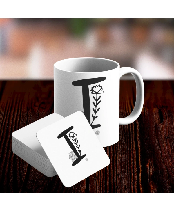 I Harfi Tasarımlı Kupa ve Bardak Altlığı Seti