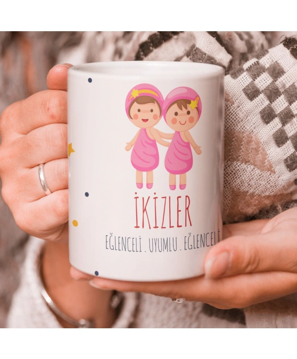 İkizler Burcu Özel Sevimli Beyaz Kupa Bardak