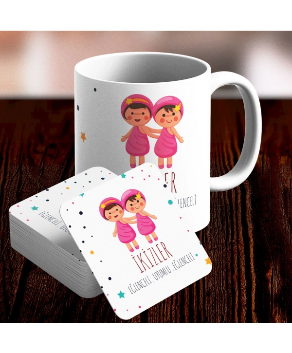 İkizler Burcu Özel Sevimli Kupa ve Altlık Seti