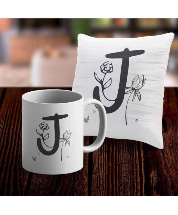 J Harfi Tasarımlı Kupa ve Yastık Kılıfı Hediye Seti