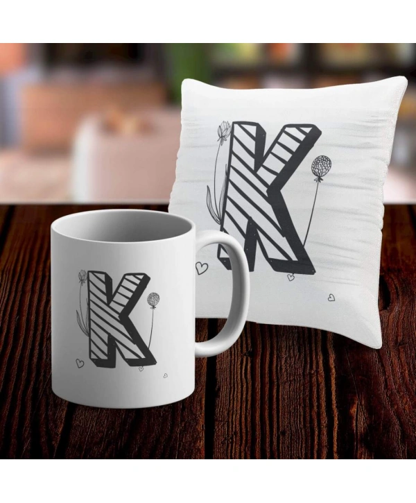 K Harfi Tasarımlı Kupa ve Yastık Kılıfı Hediye Seti