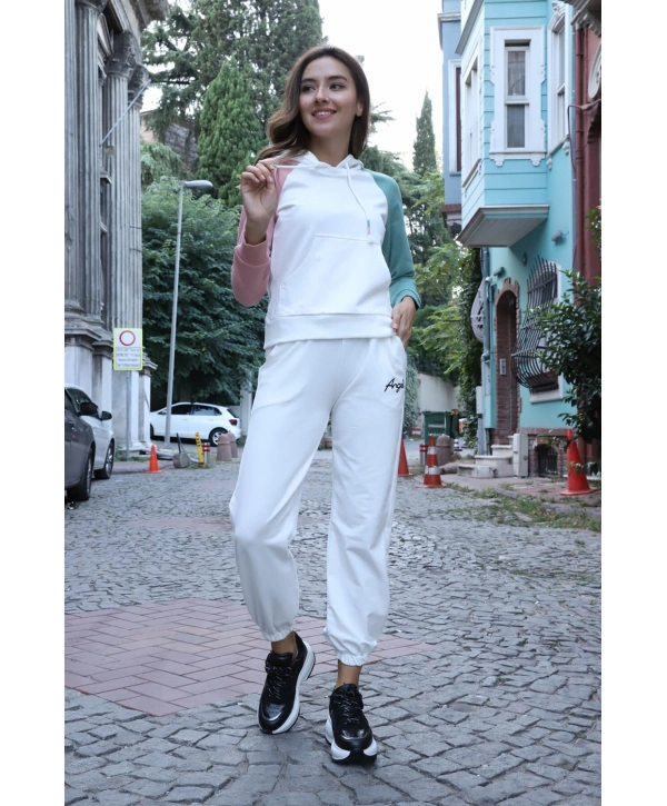 Kanguru Cepli Sweatshirt - BEYAZ