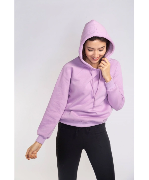 Kapüşonlu Şardonlu Sweatshirt-LİLA