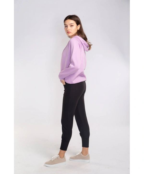 Kapüşonlu Şardonlu Sweatshirt-LİLA