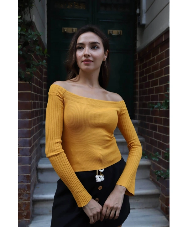 Kayık Yaka Triko Bluz - HARDAL
