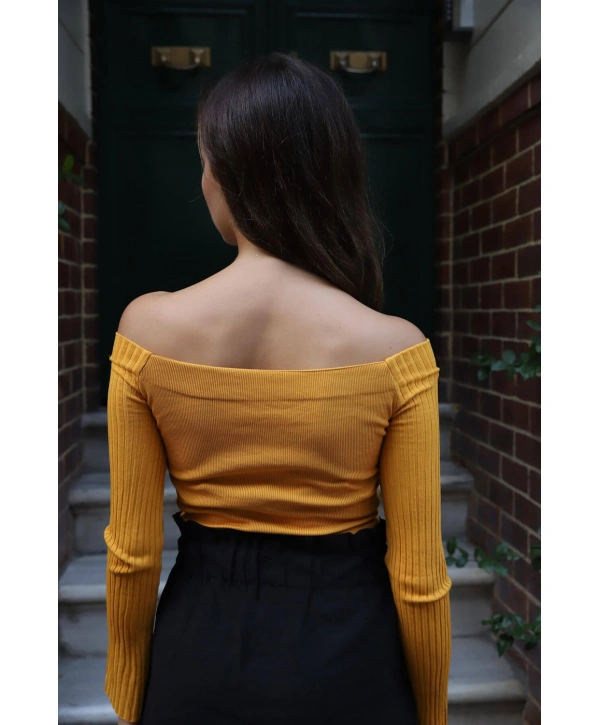 Kayık Yaka Triko Bluz - HARDAL