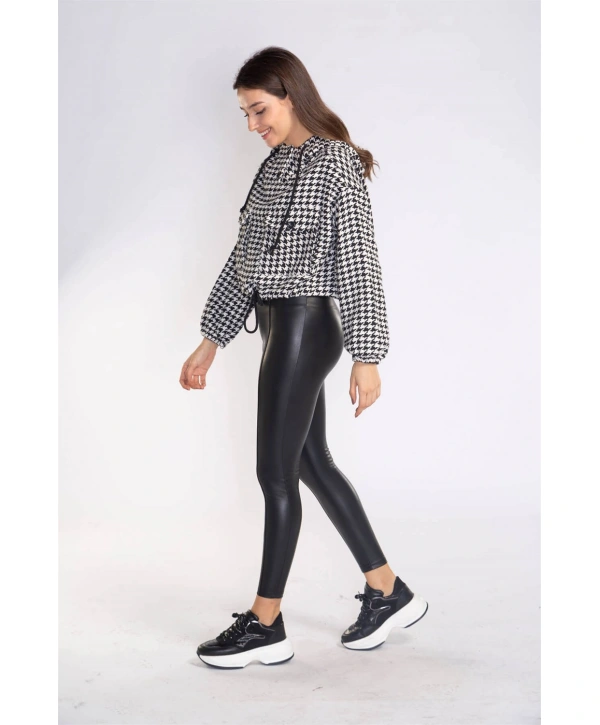 Kazayağı Desenli Kapüşonlu Sweatshirt-DESENLİ