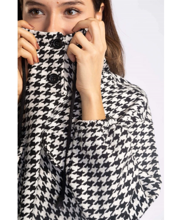 Kazayağı Desenli Kapüşonlu Sweatshirt-DESENLİ