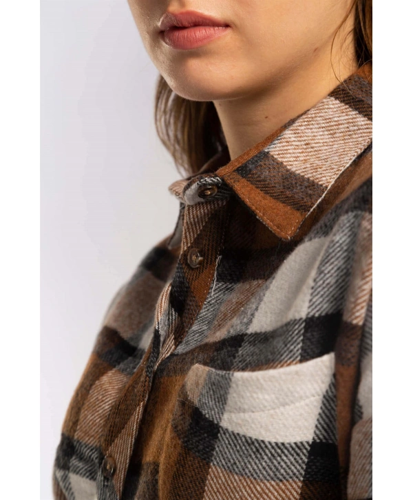 Kesik Uçlu Ekose Gömlek-KAHVERENGİ