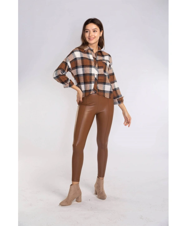 Kesik Uçlu Ekose Gömlek-KAHVERENGİ