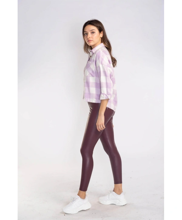 Kesik Uçlu Ekose Gömlek-LİLA