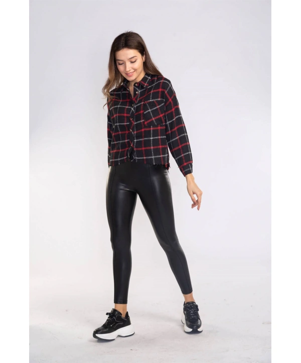 Kesik Uçlu Ekose Gömlek-SİYAH